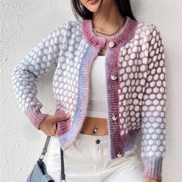 Cozy Color Block Button Down Sweater Cardigan  Top - Picture 1 of 2